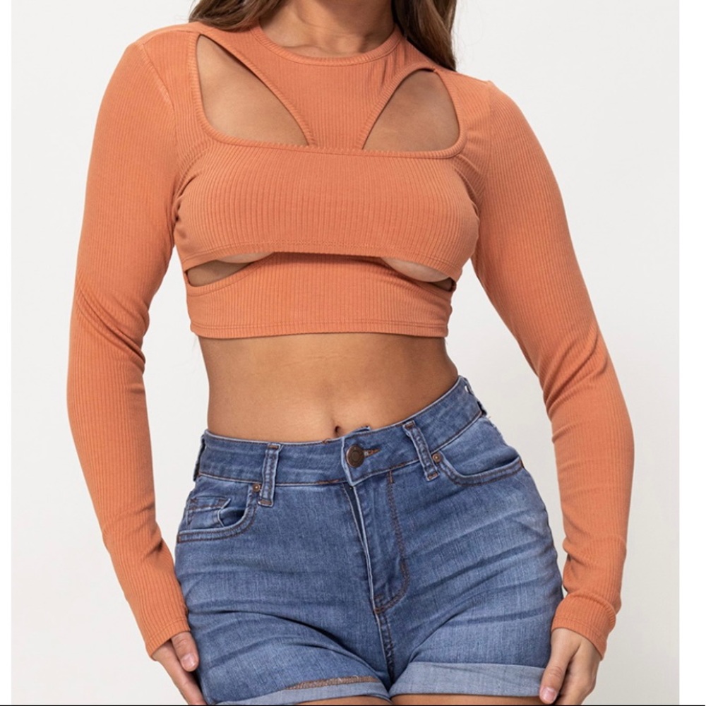 Cropped long sleeve cut out sweater!